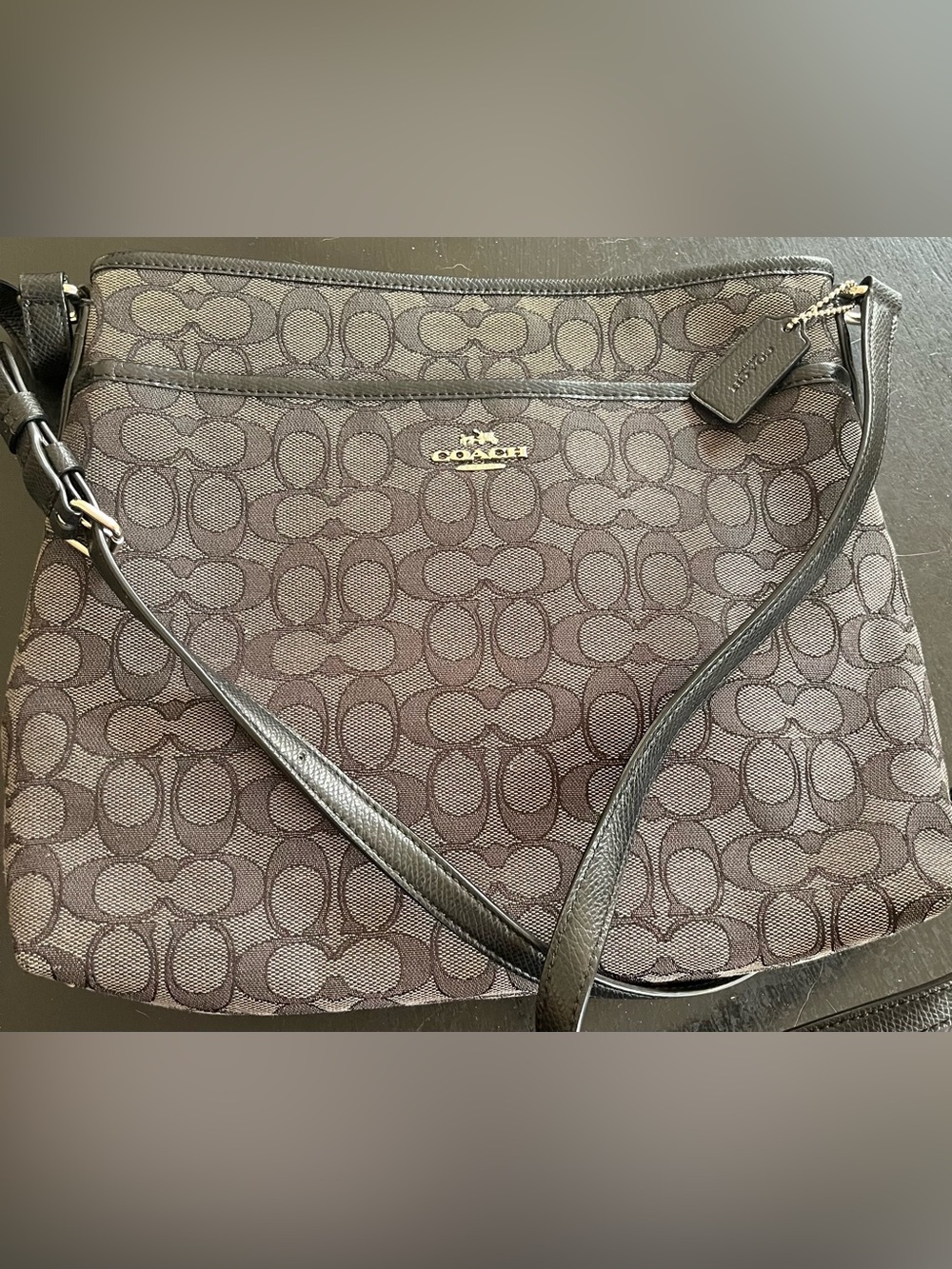 COACH Signature Jacquard Swingpack Crossbody Bag Dark grey & Black